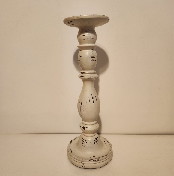 At Home Other - 12” At Home White Rustic Worn Design Candlestick